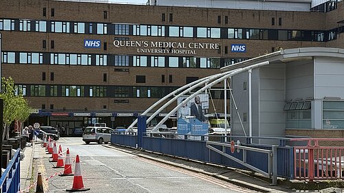 Picture shows the Queens Medical Centre main entrance in Nottingham
